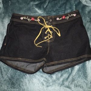 Embroidered jean shorts
